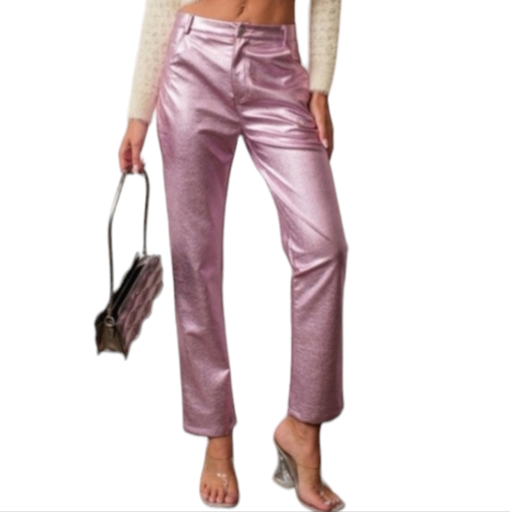 House of Harlow 1960 Pink Metallic Faux Leather Pants Women's Size 6